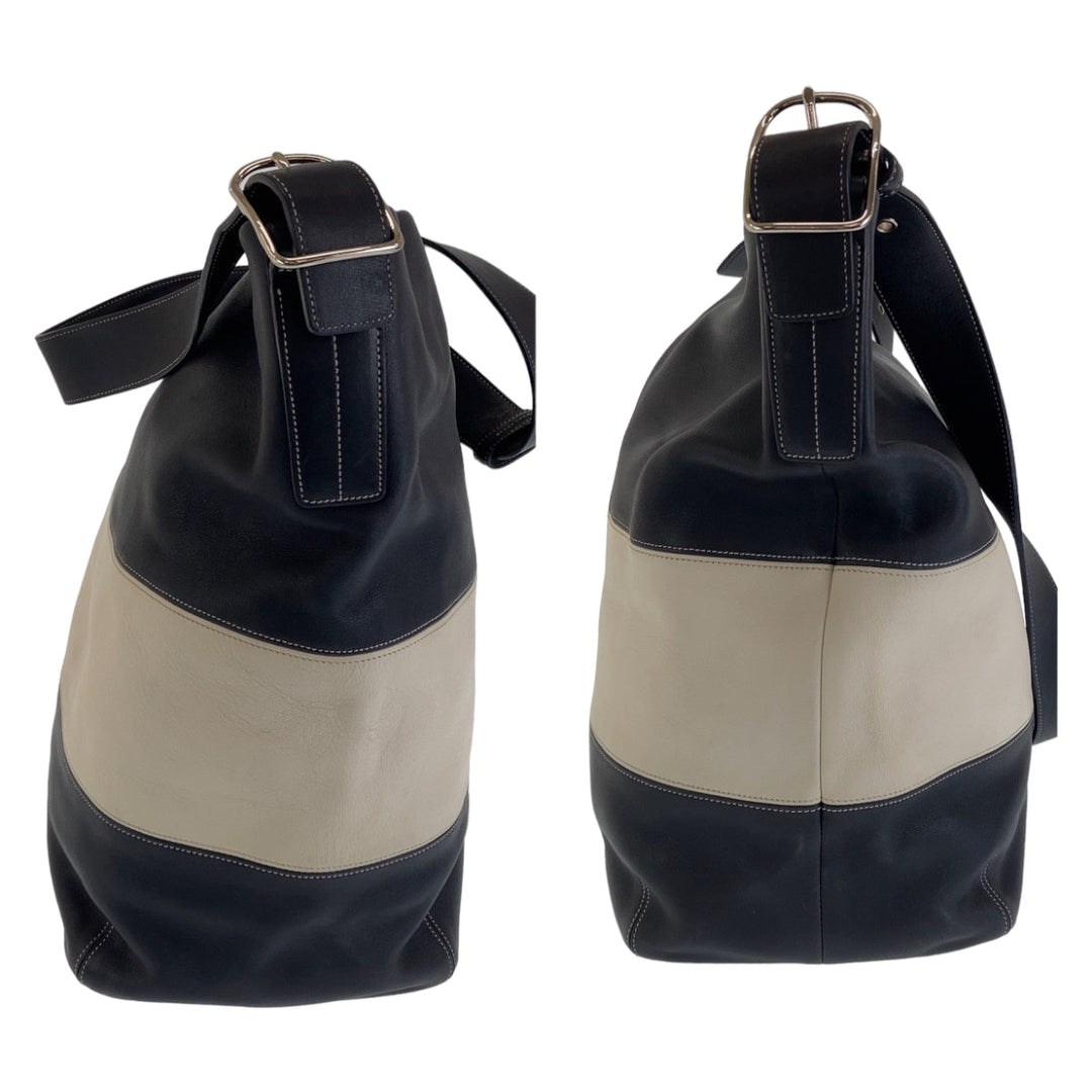 COACH Shoulder Bag leather Black White SilverMetal Shoulder Bag Duffle bag Hobo Bucket Women Used Authentic