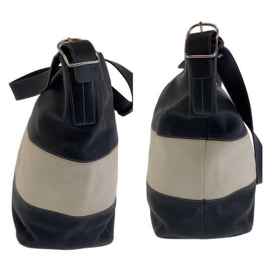 COACH Shoulder Bag leather Black White SilverMetal Shoulder Bag Duffle bag Hobo Bucket Women Used Authentic