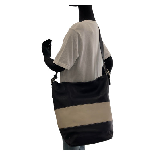 COACH Shoulder Bag leather Black White SilverMetal Shoulder Bag Duffle bag Hobo Bucket Women Used Authentic
