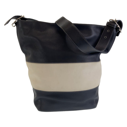 COACH Shoulder Bag leather Black White SilverMetal Shoulder Bag Duffle bag Hobo Bucket Women Used Authentic