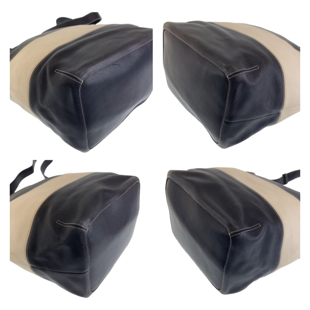 COACH Shoulder Bag leather Black White SilverMetal Shoulder Bag Duffle bag Hobo Bucket Women Used Authentic