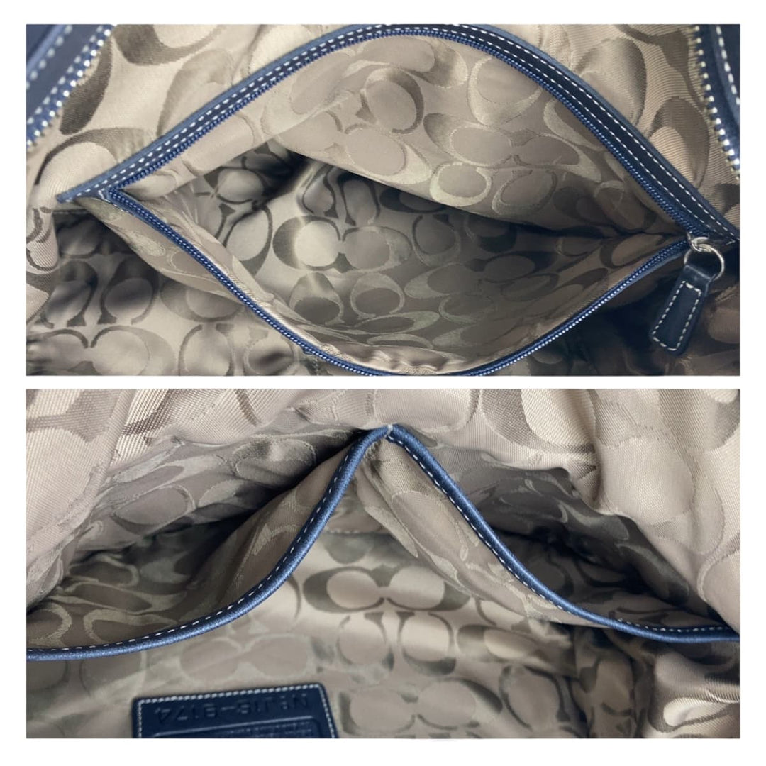 COACH Shoulder Bag leather Black White SilverMetal Shoulder Bag Duffle bag Hobo Bucket Women Used Authentic