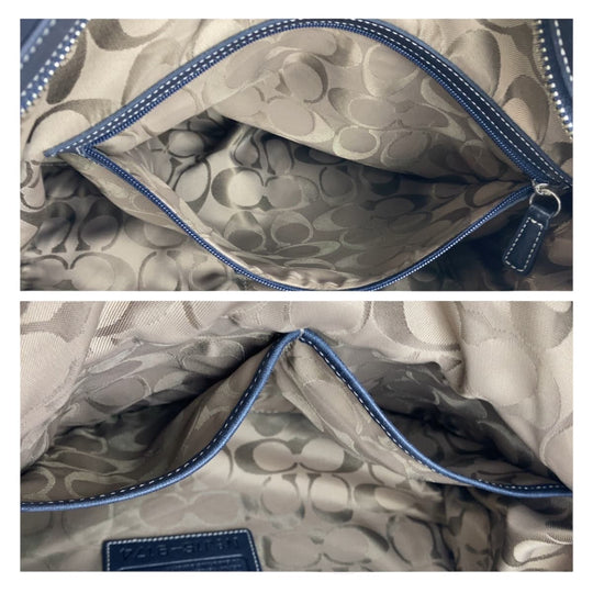 COACH Shoulder Bag leather Black White SilverMetal Shoulder Bag Duffle bag Hobo Bucket Women Used Authentic