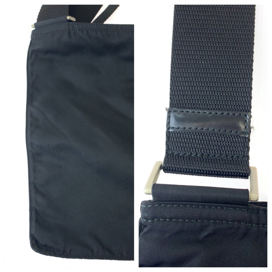 PRADA Shoulder Bag VA0053 Nylon Black Silver Metal Shoulder Bag Crossbody Pochette Unisex Test Triangle With logo Women Used Authentic