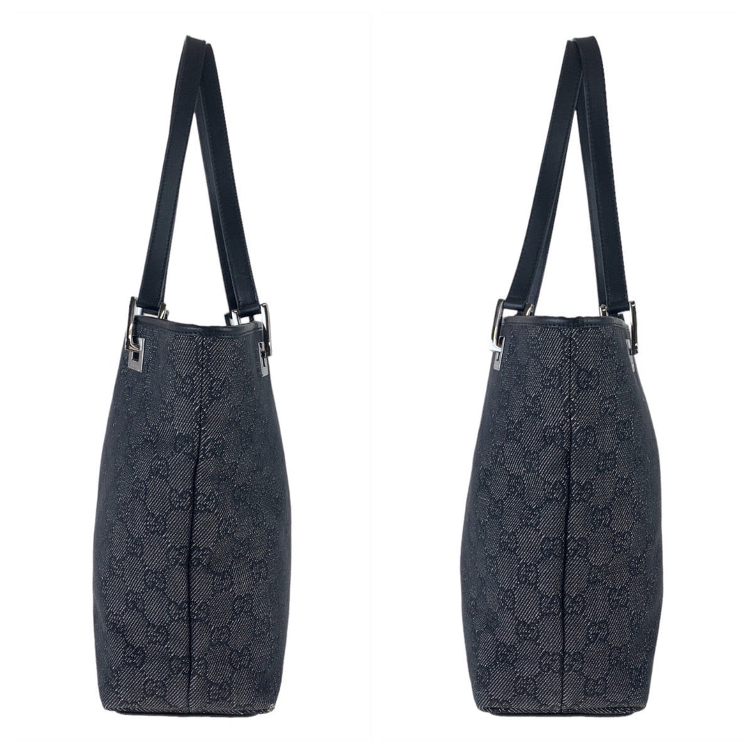 GUCCI Tote Bag 31244 GG canvas Black Silver Metal Tote Bag Shoulder Bag GG pattern Women Used Authentic