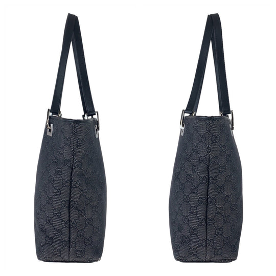 GUCCI Tote Bag 31244 GG canvas Black Silver Metal Tote Bag Shoulder Bag GG pattern Women Used Authentic