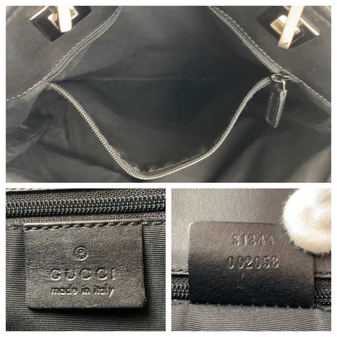 GUCCI Tote Bag 31244 GG canvas Black Silver Metal Tote Bag Shoulder Bag GG pattern Women Used Authentic