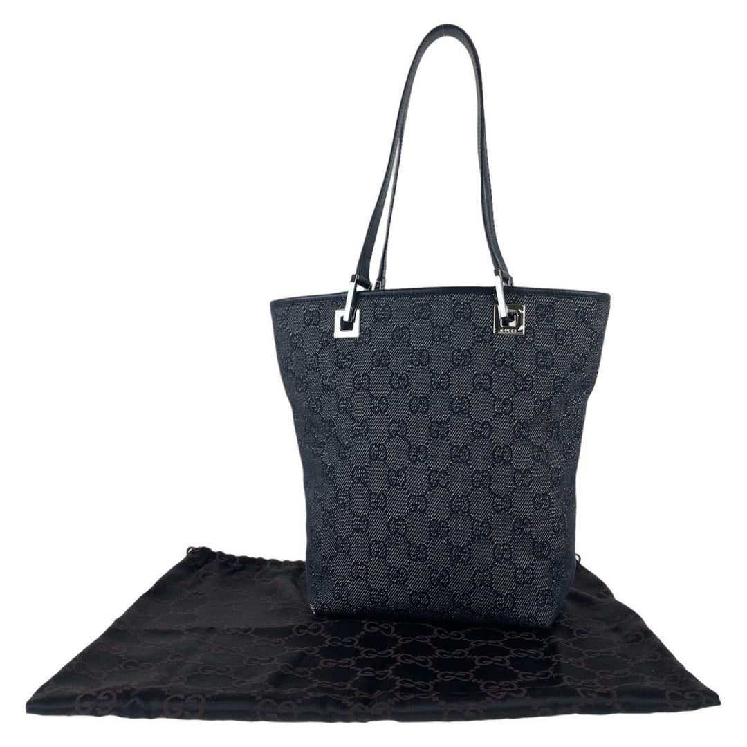 GUCCI Tote Bag 31244 GG canvas Black Silver Metal Tote Bag Shoulder Bag GG pattern Women Used Authentic