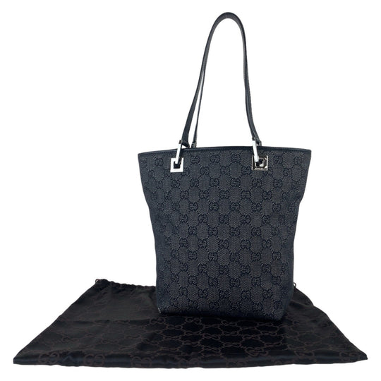 GUCCI Tote Bag 31244 GG canvas Black Silver Metal Tote Bag Shoulder Bag GG pattern Women Used Authentic