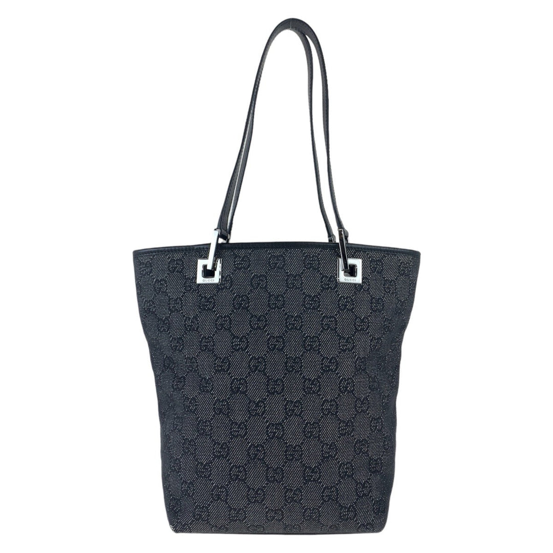 GUCCI Tote Bag 31244 GG canvas Black Silver Metal Tote Bag Shoulder Bag GG pattern Women Used Authentic