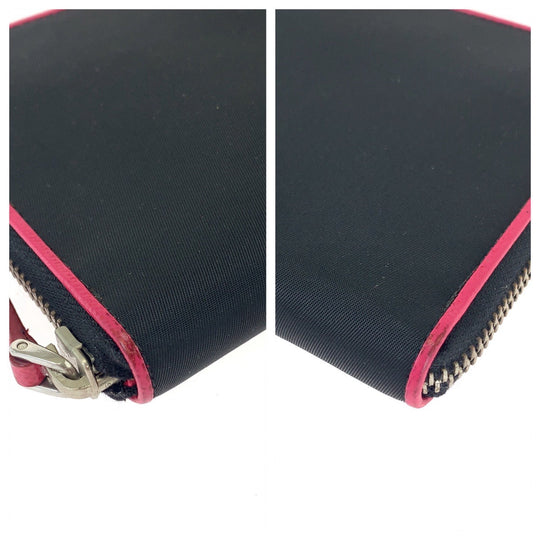 PRADA Long Wallet Purse Nylon Black Pink SilverMetal Long Wallet Purse Round Zip Test Women Used Authentic