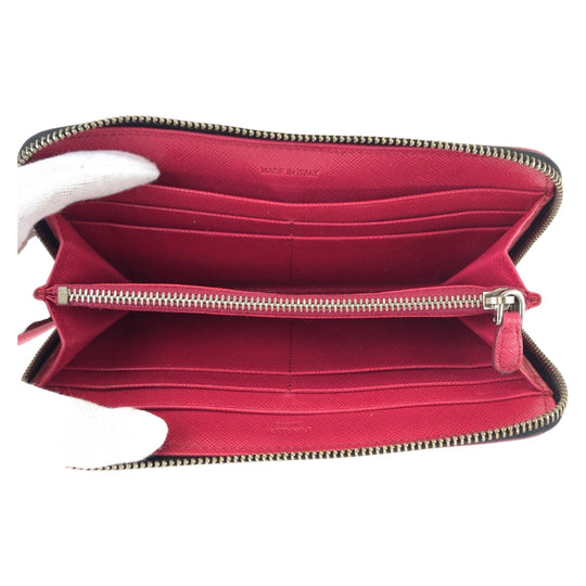 PRADA Long Wallet Purse Nylon Black Pink SilverMetal Long Wallet Purse Round Zip Test Women Used Authentic