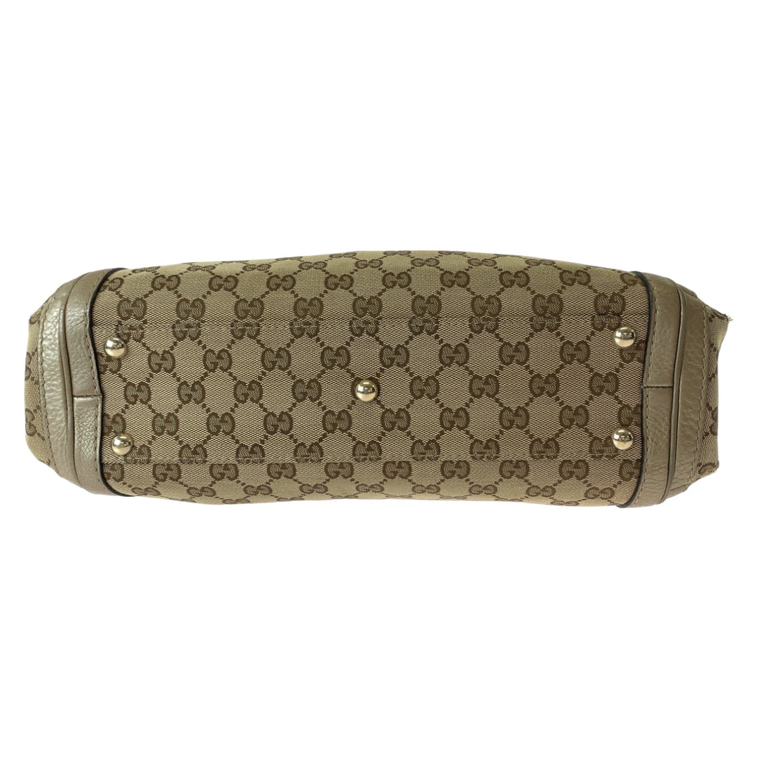 GUCCI Tote Bag 282300 GG canvas Brown Gold Metal Tote Bag handbag Bella Bamboo Ribbon tassel Women Used Authentic