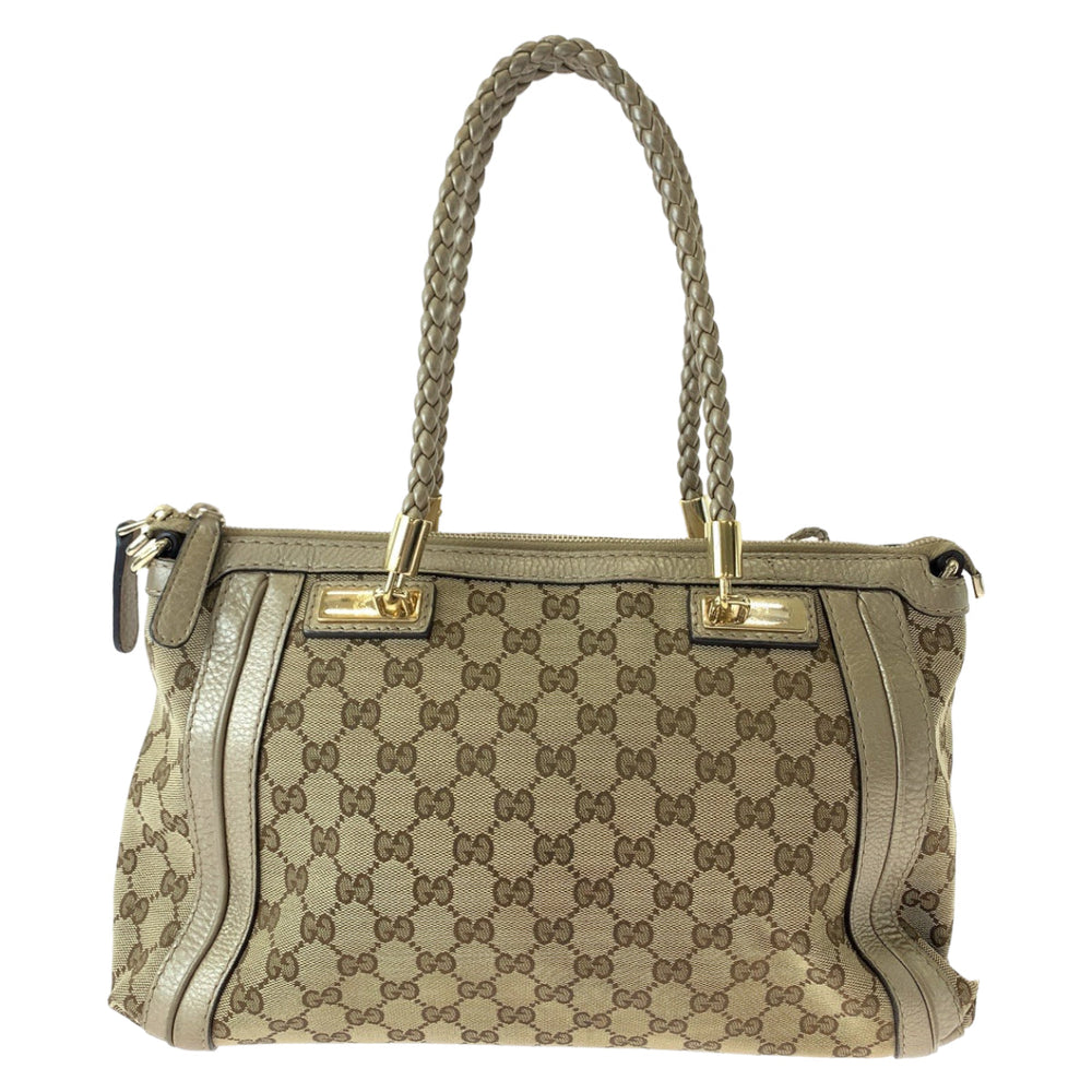GUCCI Tote Bag 282300 GG canvas Brown Gold Metal Tote Bag handbag Bella Bamboo Ribbon tassel Women Used Authentic