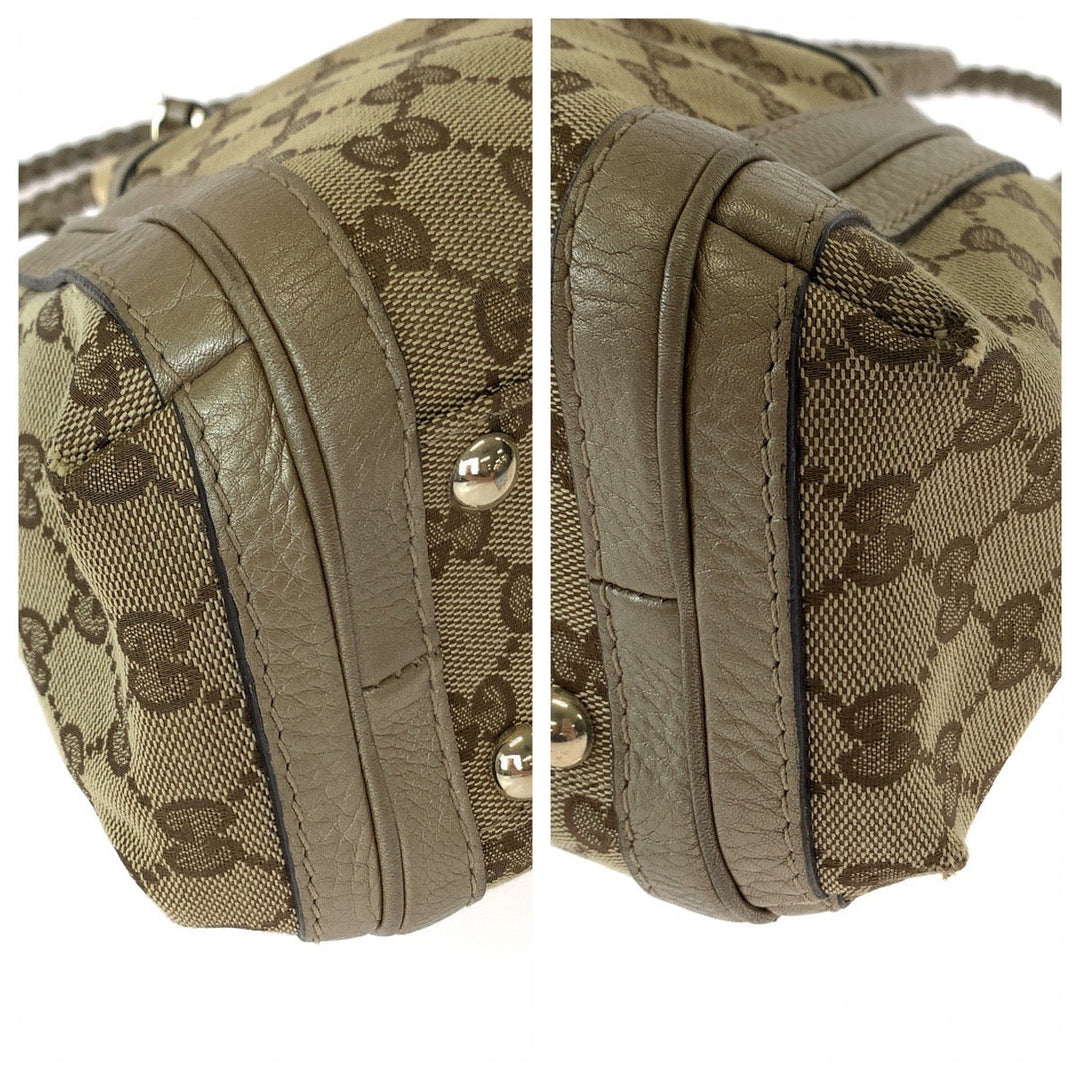 GUCCI Tote Bag 282300 GG canvas Brown Gold Metal Tote Bag handbag Bella Bamboo Ribbon tassel Women Used Authentic