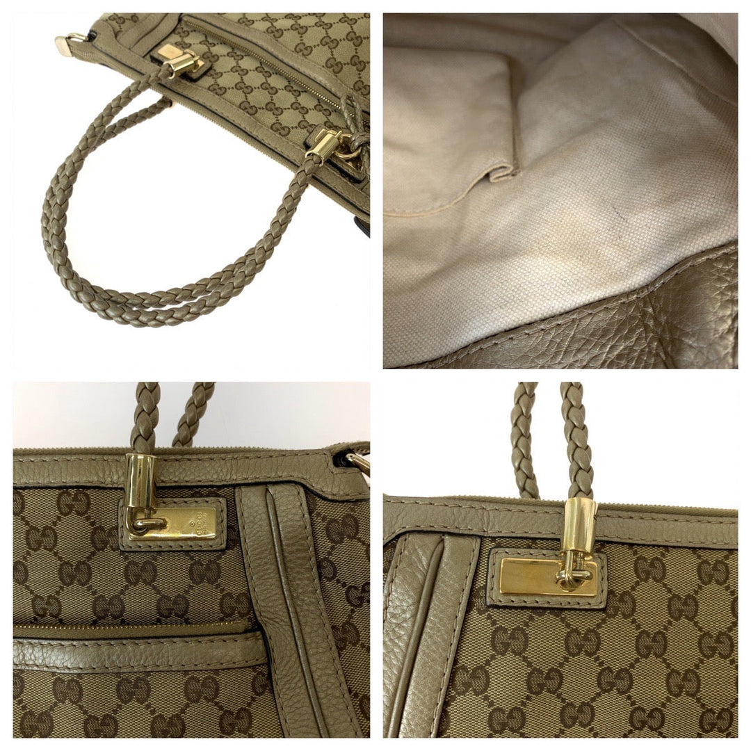 GUCCI Tote Bag 282300 GG canvas Brown Gold Metal Tote Bag handbag Bella Bamboo Ribbon tassel Women Used Authentic