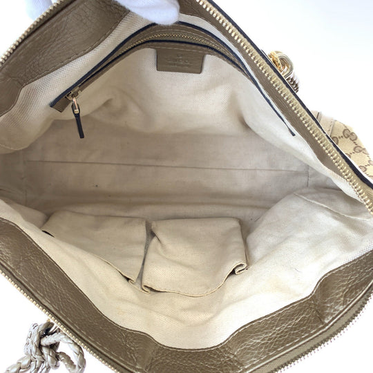 GUCCI Tote Bag 282300 GG canvas Brown Gold Metal Tote Bag handbag Bella Bamboo Ribbon tassel Women Used Authentic