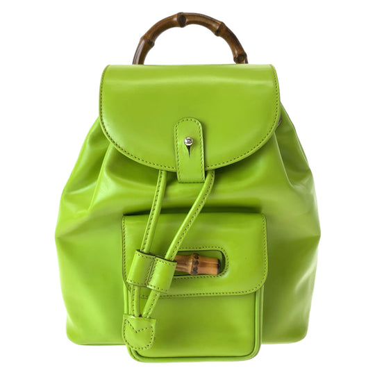 GUCCI Backpack 003 2034 0030 leather Light Green Brown SilverMetal Mini Backpack Backpack Bamboo Women Used Authentic