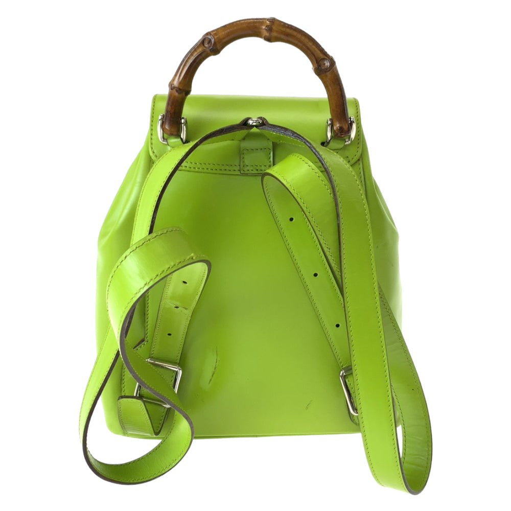 GUCCI Backpack 003 2034 0030 leather Light Green Brown SilverMetal Mini Backpack Backpack Bamboo Women Used Authentic