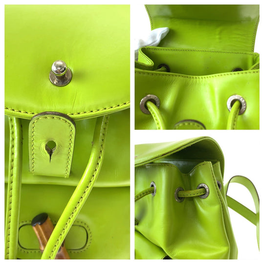 GUCCI Backpack 003 2034 0030 leather Light Green Brown SilverMetal Mini Backpack Backpack Bamboo Women Used Authentic