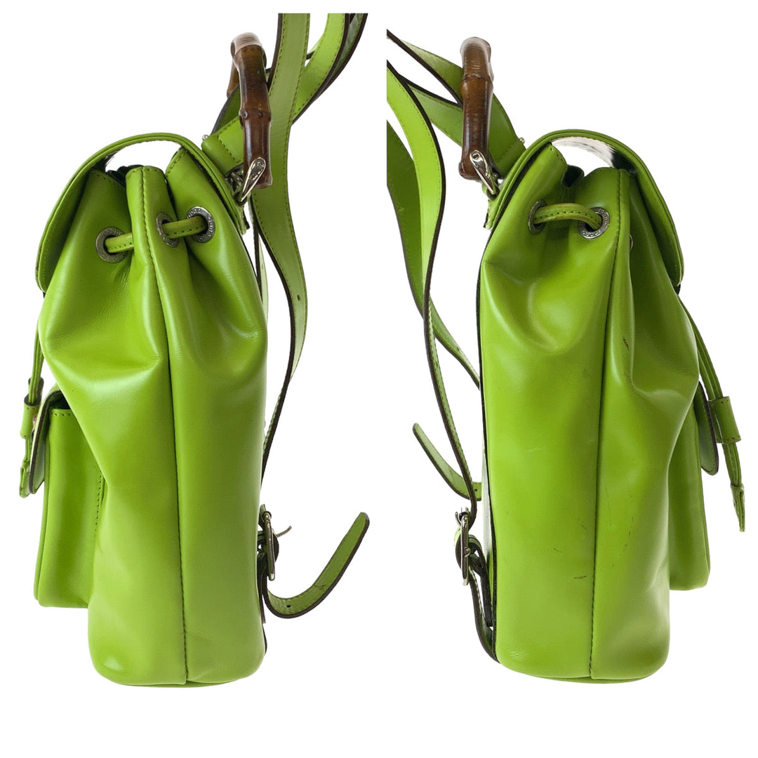 GUCCI Backpack 003 2034 0030 leather Light Green Brown SilverMetal Mini Backpack Backpack Bamboo Women Used Authentic
