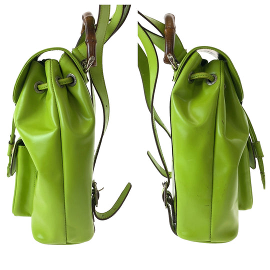 GUCCI Backpack 003 2034 0030 leather Light Green Brown SilverMetal Mini Backpack Backpack Bamboo Women Used Authentic
