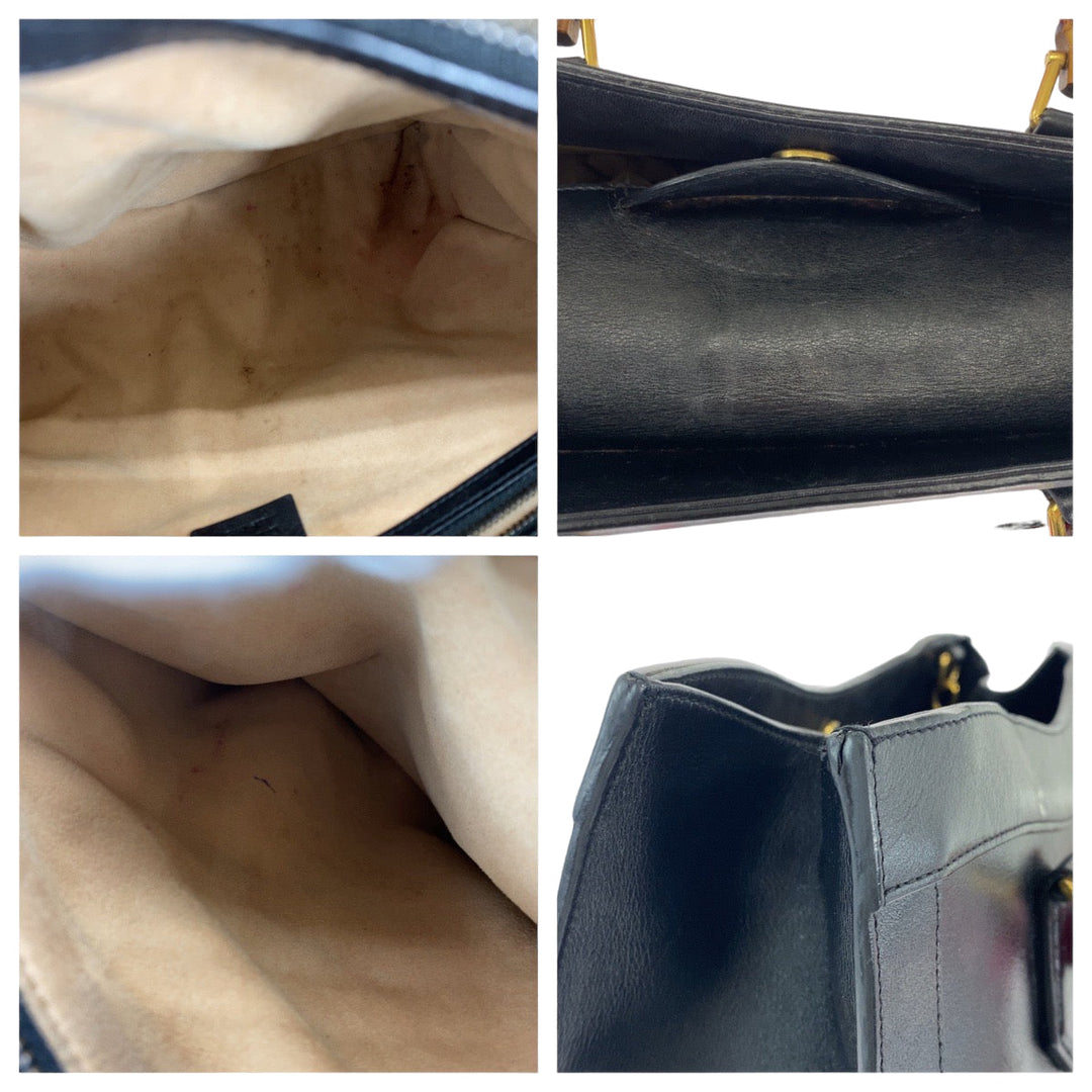 GUCCI Tote Bag 655658 leather Black GoldMetal Tote Bag Shoulder Bag Handbag 2way Bamboo Diana Women Used Authentic