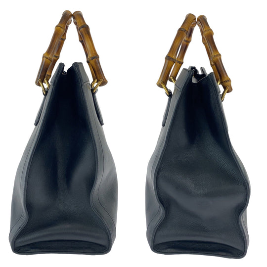 GUCCI Tote Bag 655658 leather Black GoldMetal Tote Bag Shoulder Bag Handbag 2way Bamboo Diana Women Used Authentic