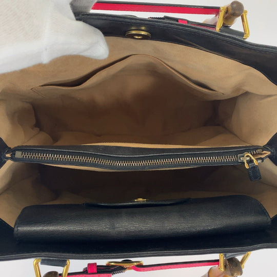 GUCCI Tote Bag 655658 leather Black GoldMetal Tote Bag Shoulder Bag Handbag 2way Bamboo Diana Women Used Authentic