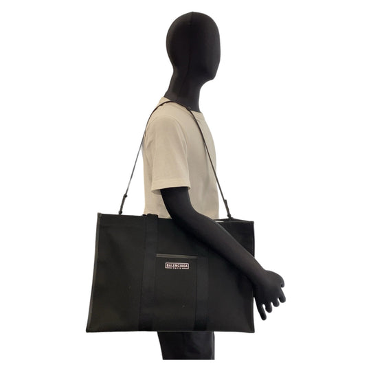 BALENCIAGA Tote Bag Canvas, Leather Black GoldMetal Tote Bag Shoulder Bag 2way hardware Large tote mens Used Authentic