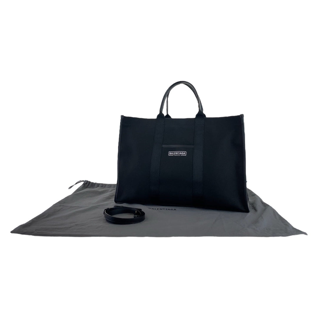 BALENCIAGA Tote Bag Canvas, Leather Black GoldMetal Tote Bag Shoulder Bag 2way hardware Large tote mens Used Authentic