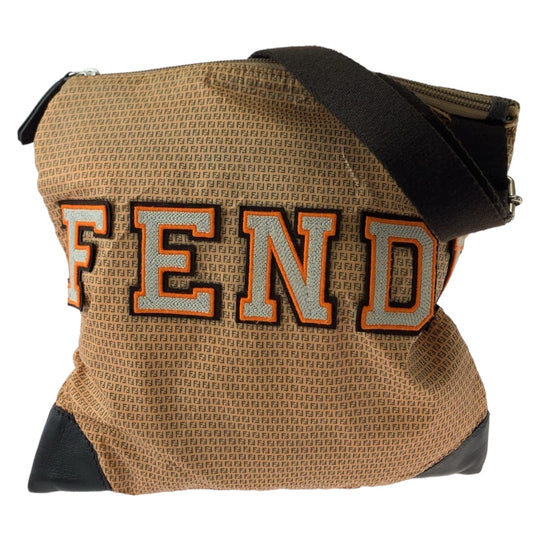FENDI Shoulder Bag 8BTI84 Nylon Brown Orange SilverMetal Shoulder Bag Crossbody Pochette ZucchinoPattern Women Used Authentic