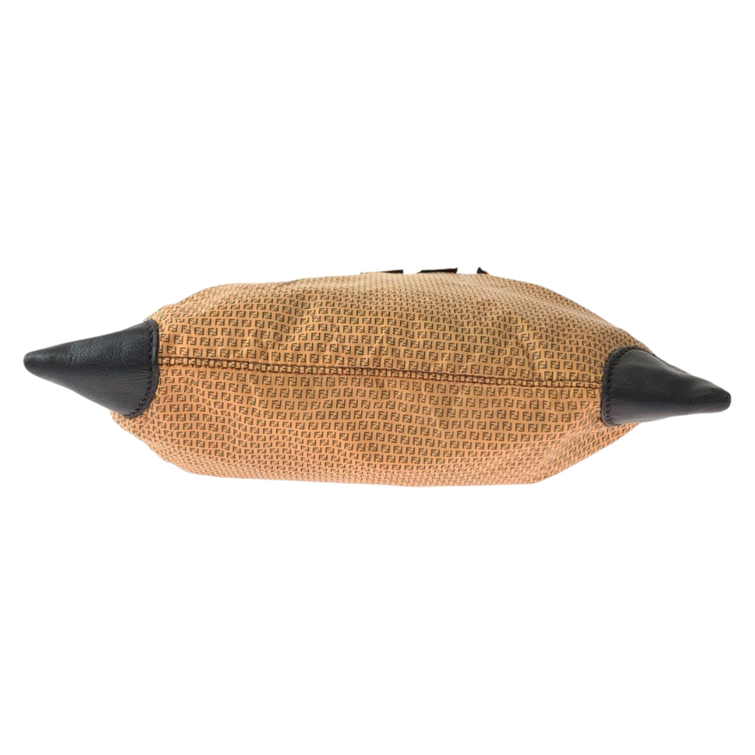FENDI Shoulder Bag 8BTI84 Nylon Brown Orange SilverMetal Shoulder Bag Crossbody Pochette ZucchinoPattern Women Used Authentic