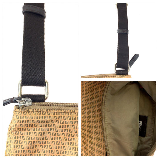FENDI Shoulder Bag 8BTI84 Nylon Brown Orange SilverMetal Shoulder Bag Crossbody Pochette ZucchinoPattern Women Used Authentic