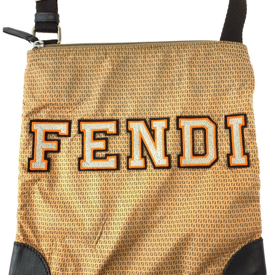 FENDI Shoulder Bag 8BTI84 Nylon Brown Orange SilverMetal Shoulder Bag Crossbody Pochette ZucchinoPattern Women Used Authentic