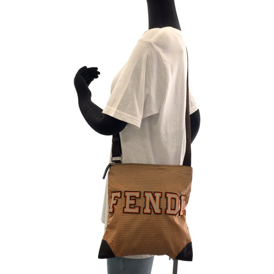 FENDI Shoulder Bag 8BTI84 Nylon Brown Orange SilverMetal Shoulder Bag Crossbody Pochette ZucchinoPattern Women Used Authentic