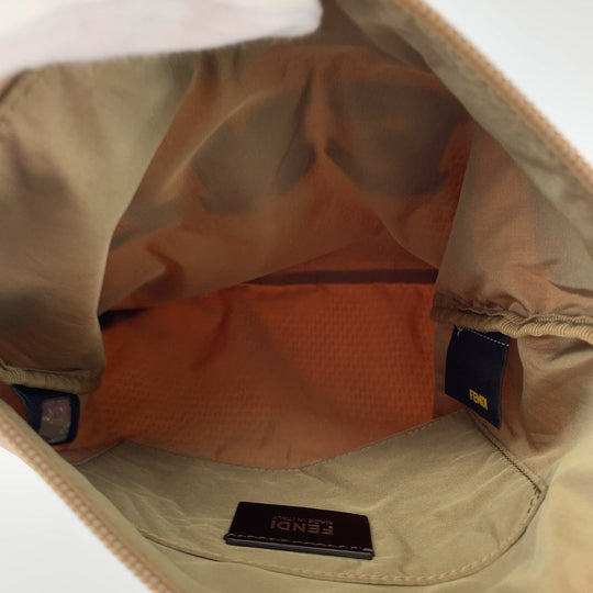 FENDI Shoulder Bag 8BTI84 Nylon Brown Orange SilverMetal Shoulder Bag Crossbody Pochette ZucchinoPattern Women Used Authentic
