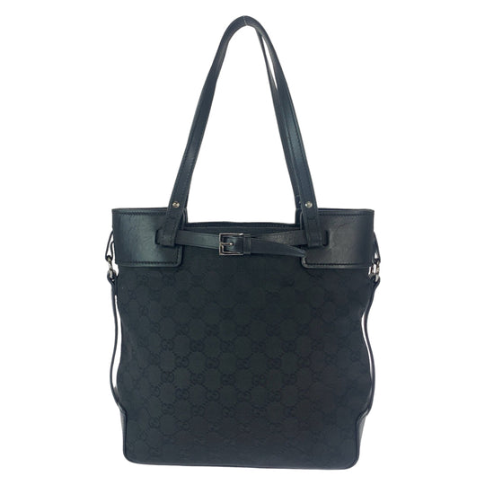 GUCCI Tote Bag 107757 GG canvas Black SilverMetal Tote Bag Shoulder Bag Women Used Authentic