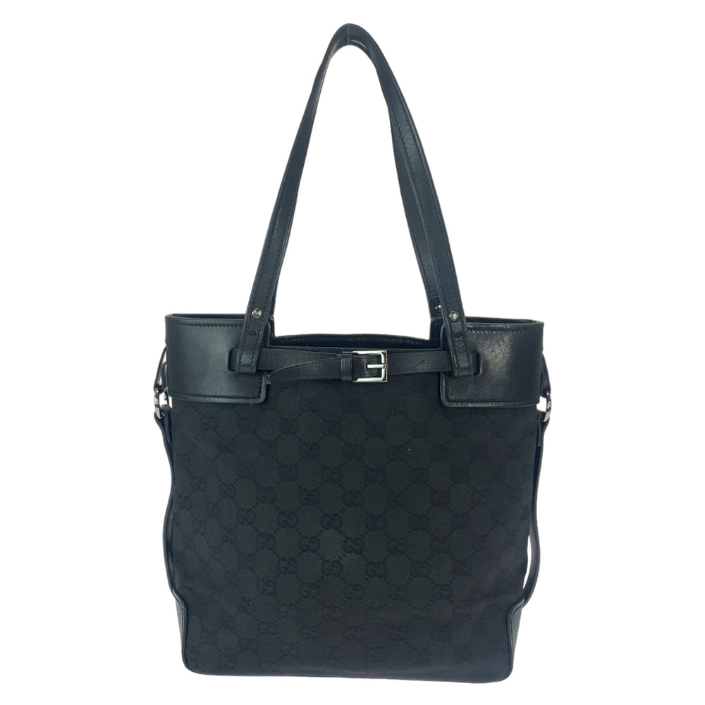 GUCCI Tote Bag 107757 GG canvas Black SilverMetal Tote Bag Shoulder Bag Women Used Authentic