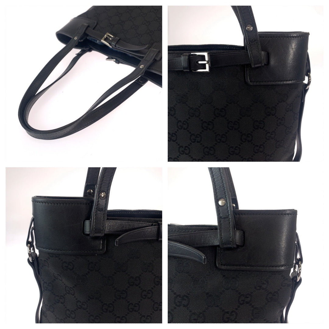 GUCCI Tote Bag 107757 GG canvas Black SilverMetal Tote Bag Shoulder Bag Women Used Authentic
