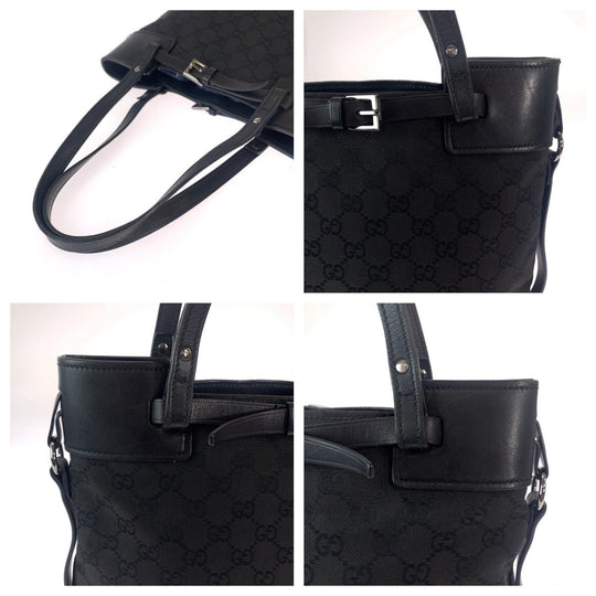 GUCCI Tote Bag 107757 GG canvas Black SilverMetal Tote Bag Shoulder Bag Women Used Authentic
