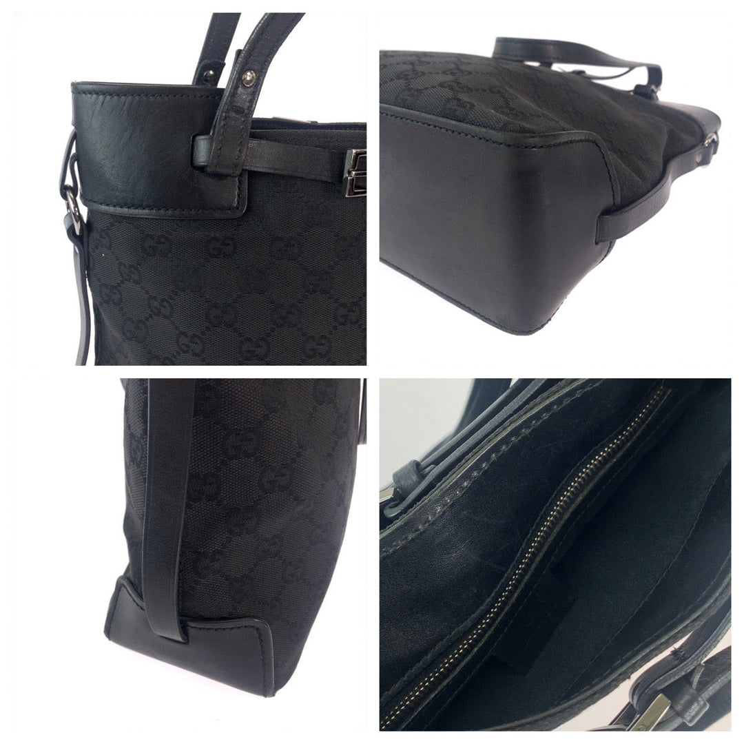 GUCCI Tote Bag 107757 GG canvas Black SilverMetal Tote Bag Shoulder Bag Women Used Authentic