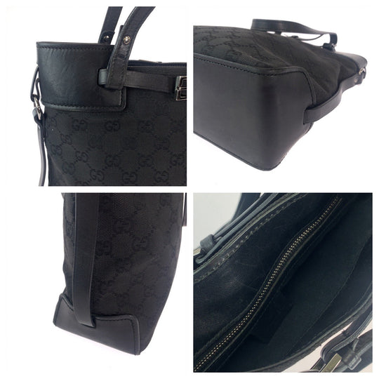 GUCCI Tote Bag 107757 GG canvas Black SilverMetal Tote Bag Shoulder Bag Women Used Authentic