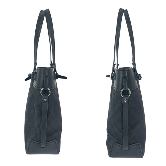 GUCCI Tote Bag 107757 GG canvas Black SilverMetal Tote Bag Shoulder Bag Women Used Authentic