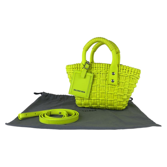 BALENCIAGA Shoulder Bag Nylon, Leather Neon Yellow SilverMetal Crossbody Shoulder Bag Handbag 2way Bistro XXS Women Used Authentic