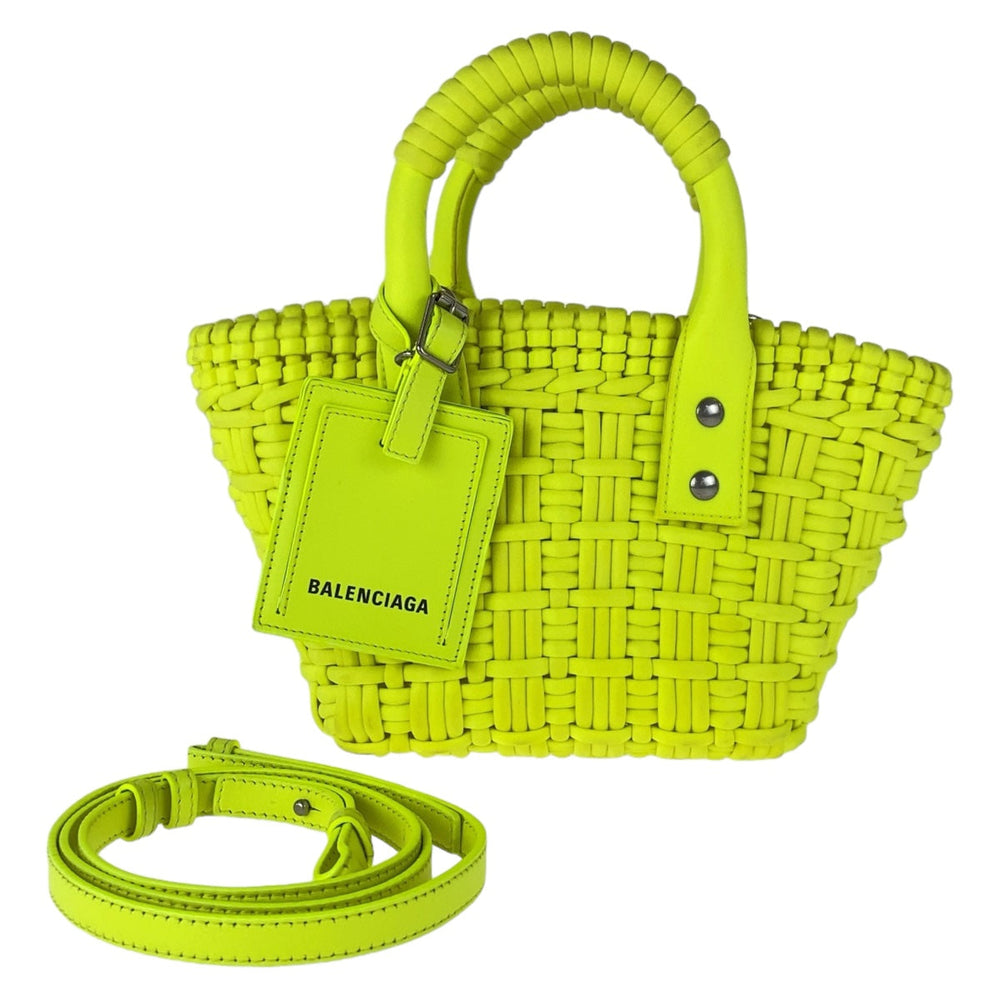 BALENCIAGA Shoulder Bag Nylon, Leather Neon Yellow SilverMetal Crossbody Shoulder Bag Handbag 2way Bistro XXS Women Used Authentic