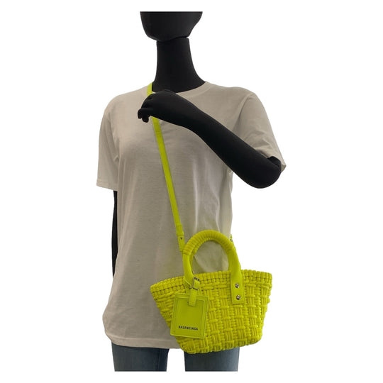 BALENCIAGA Shoulder Bag Nylon, Leather Neon Yellow SilverMetal Crossbody Shoulder Bag Handbag 2way Bistro XXS Women Used Authentic