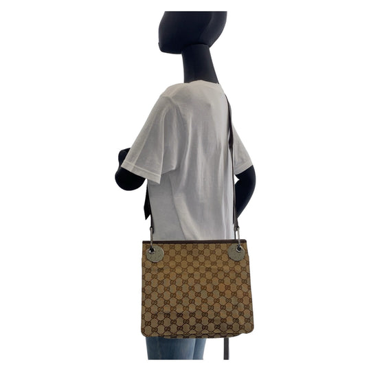 GUCCI Shoulder Bag 120841 GG canvas, leather Beige Brown SilverMetal Crossbody Shoulder Bag Messenger Bag GG pattern Women Used Authentic
