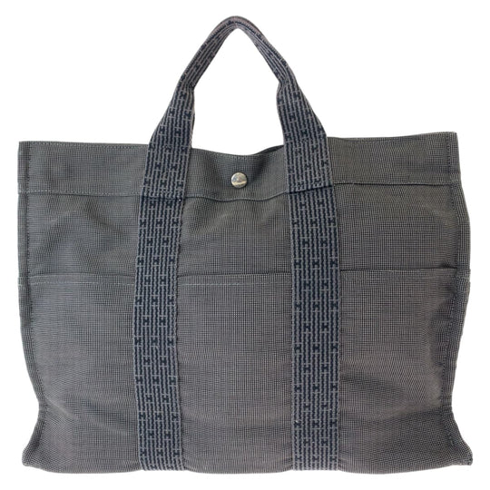 HERMES Tote Bag canvas Gray Navy SilverMetal Tote Bag Business bag Her LineMM Women Used Authentic