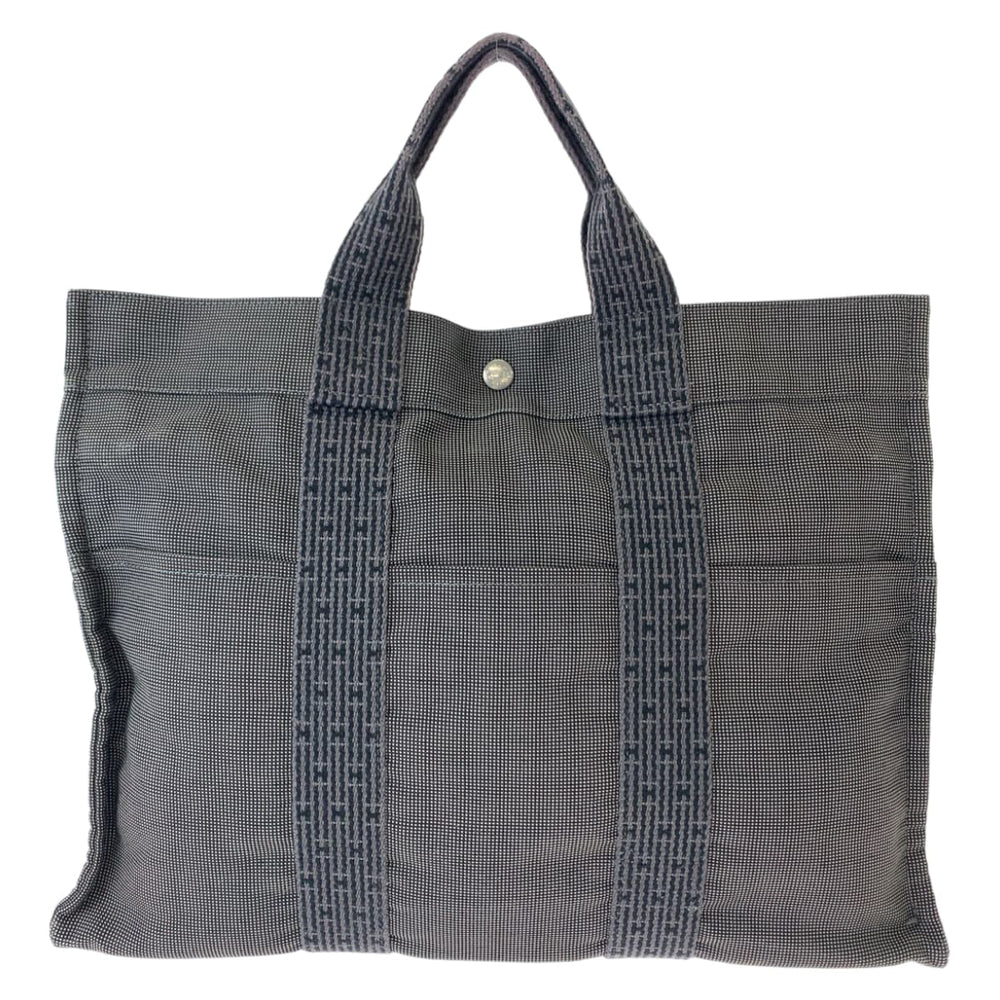 HERMES Tote Bag canvas Gray Navy SilverMetal Tote Bag Business bag Her LineMM Women Used Authentic